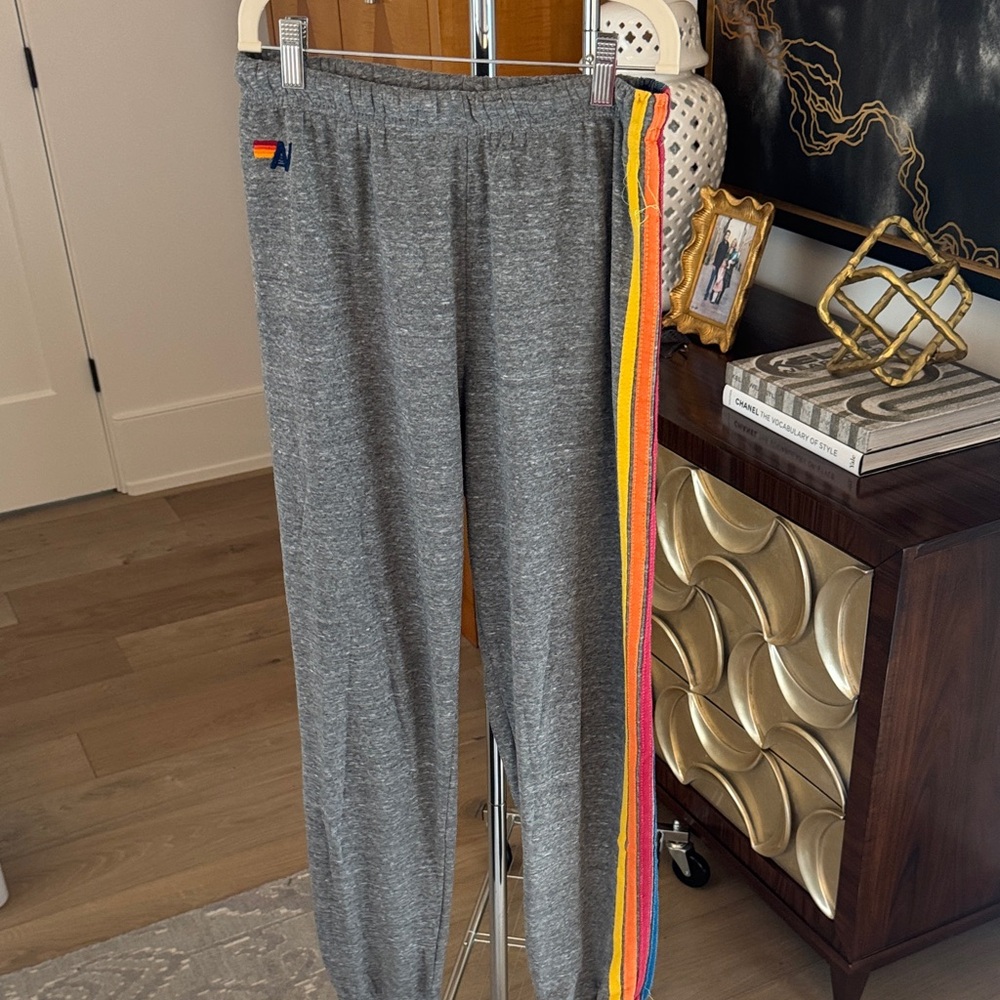 Aviator Nation Gray Sweatpants with Rainbow Stripe